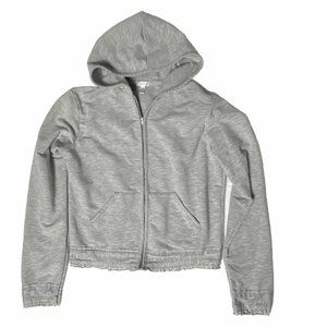 TART Intimates Gray Hoodie Jacket Full Zip Lounge Comfy Cropped Ruffle Sz Small